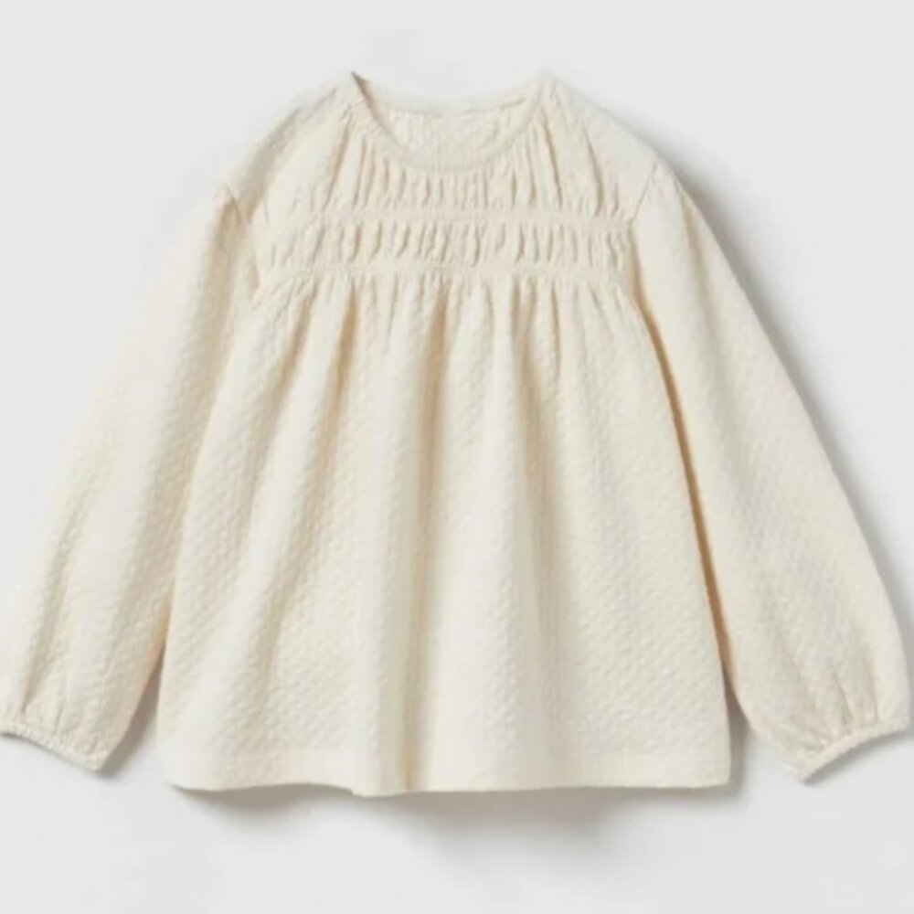 Zara Smocked Structured Blouse Top 3-4T